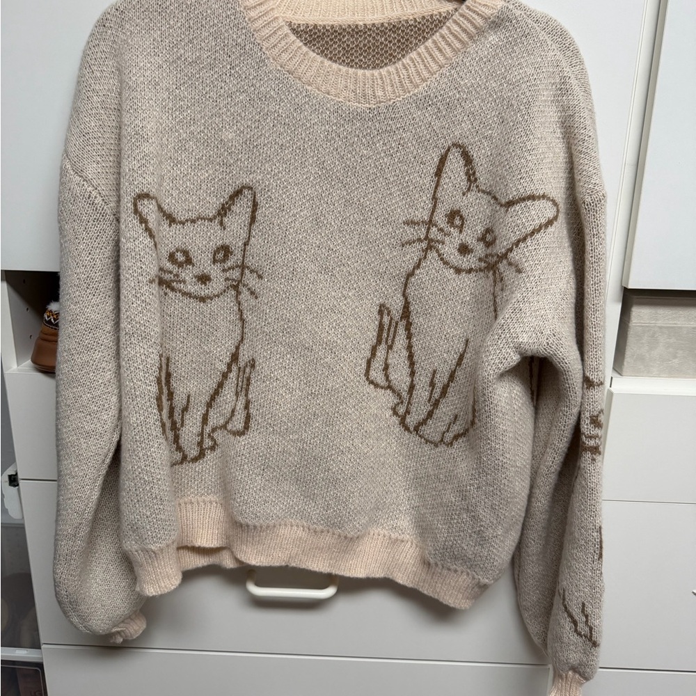 SHEIN Beige Cat Pattern Sweater